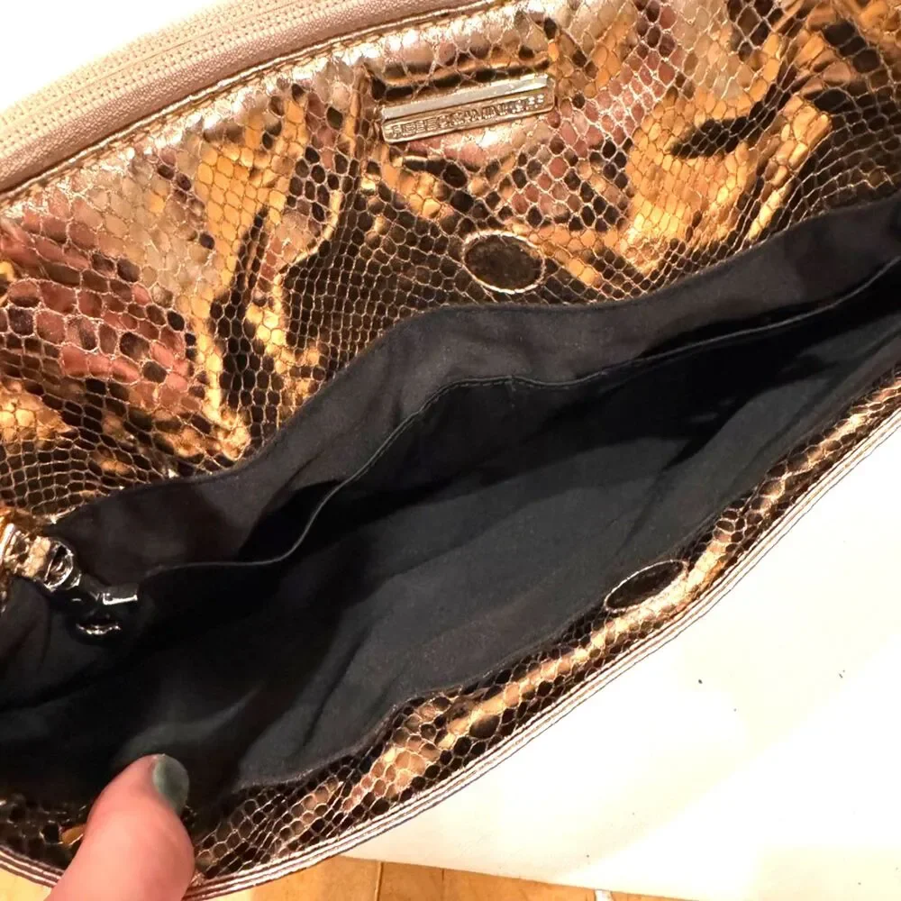 Rebecca Minkoff Metallic Rose Gold Laptop Case Padded Snakeskin Shoulder Strap